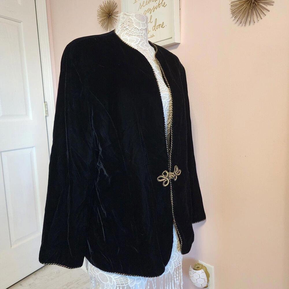 EUC vintage Talbots Velvet gold long blazer jacket frog closure xl or 1x? - Picture 5 of 9